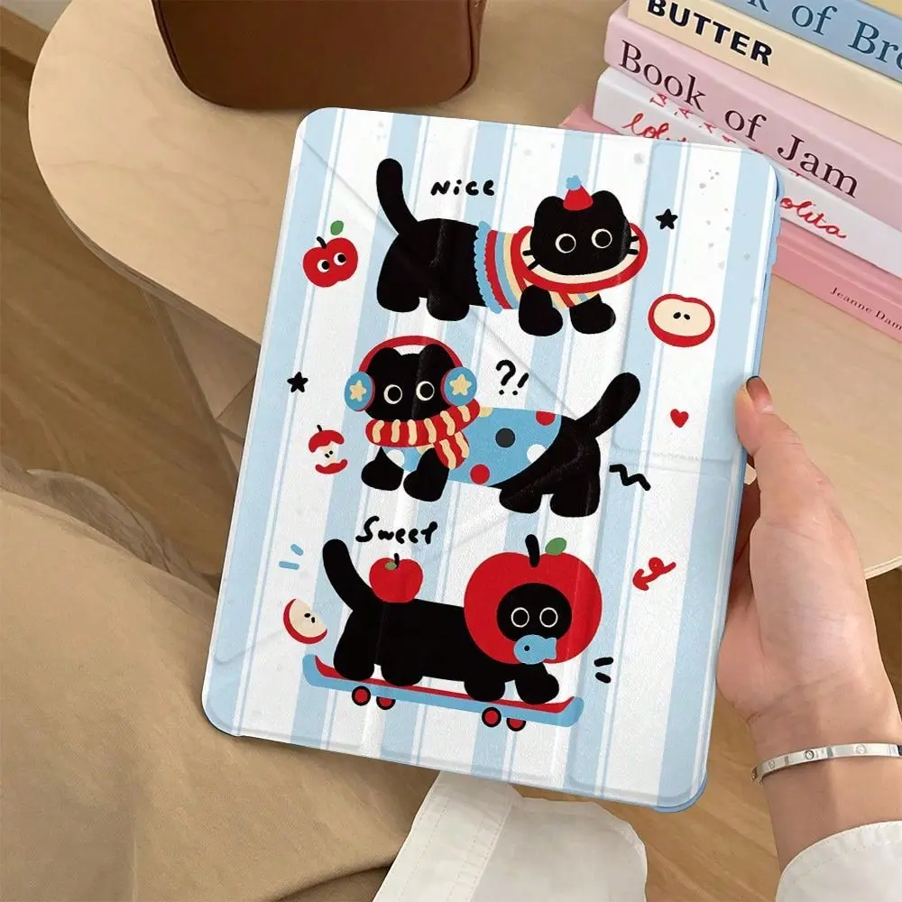 Transparent Case Cute Pattern Apple & Cat For iPad Air 5 Air 6 A16 11th M3 10th Gen Air 13 M3 10.2 9th 8th 6th 5th Smart Case with Pen Holder Tablet Cover iPad Accessories Tablet Protective Cover Protective Casing