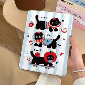 Transparent Case Cute Pattern Apple & Cat For iPad Air 5 Air 6 A16 11th M3 10th Gen Air 13 M3 10.2 9th 8th 6th 5th Smart Case with Pen Holder Tablet Cover iPad Accessories Tablet Protective Cover