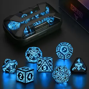 ZHOORQI LED Dice Set DND Cool Light up Rechargeable Polyhedral D and D Dice with Charging Box for Dungeons and Dragons Role Playing Game Gifts Blue Shackles