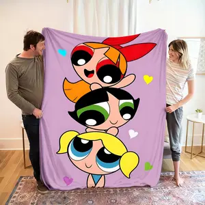 Powerpuff Girls Print Throw Blanket, Blossom Bubbles Buttercup Fan Themed Cozy Blanket, Soft Fluffy Lightweight Blanket for All Seasons, Anti-Pilling Washable Decorative Blanket