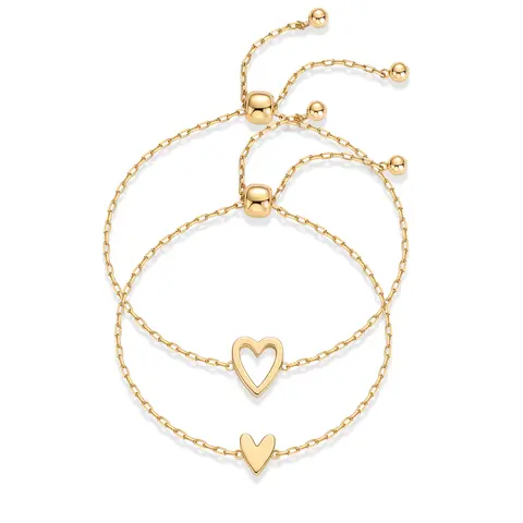 PAVOI 14K Gold Plated Adjustable Matching Bracelets for Women – Heart Charm and BFF Friendship Styles