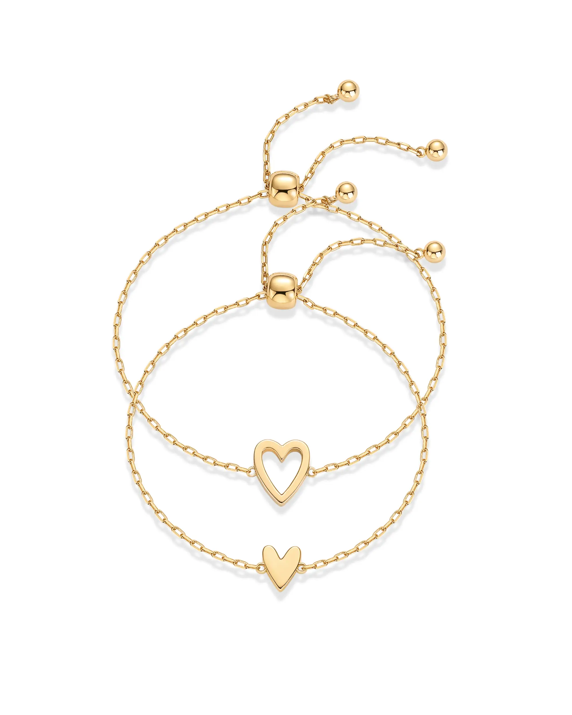 PAVOI 14K Gold Plated Adjustable Matching Bracelets for Women – Heart Charm and BFF Friendship Styles