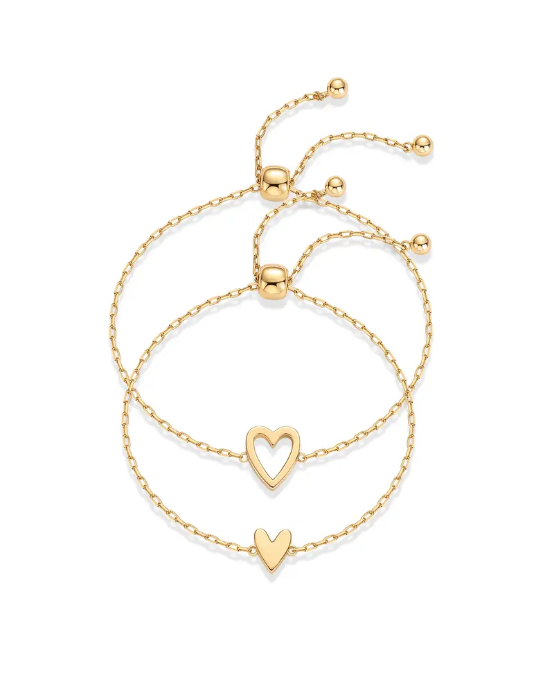 PAVOI 14K Gold Plated Adjustable Matching Bracelets for Women – Heart Charm and BFF Friendship Styles