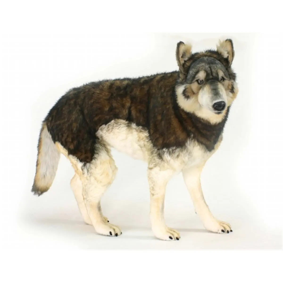 212 MAIN Hansa Artificial Plush Fur Handcrafted Art Realistic Look Standing Wolf Timber Cat Toy, 40 in. L