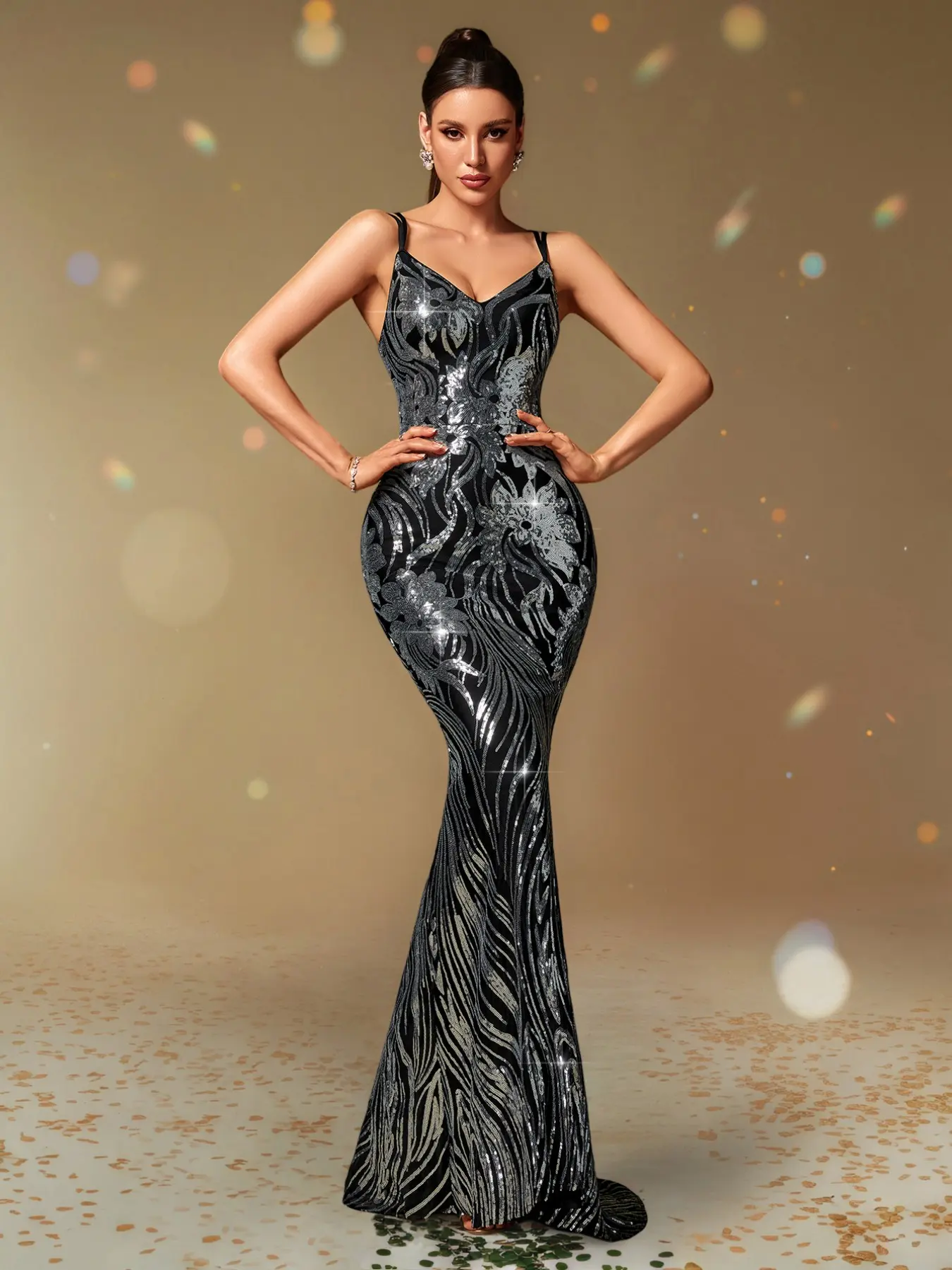 Women's Random Print Italian Noodle Strap Spaghetti Strap Bodycon Fit Backless Formal Wear Evening Gown, Sequin Embellished Party Dress, Stylish and Elegant, Womenswear - TikTok Shop Women's Random Print Italian Noodle Strap Spaghetti Strap Bodycon Fit Backless Formal Wear Evening Gown, Sequin Embellished Party Dress, Stylish and Elegant, Womenswear - TikTok Shop