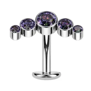 Arch Black Aurora CZ Titanium Threadless Floating Belly Button Ring (Convex Disk)