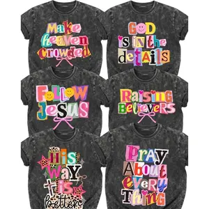 Preppy Christian Collage Y2K Washed Vintage 260g Shirt Faith Inspired Retro Coquette Positivity Tee 100% Combed Cotton Classic Crew Neck Relaxed Fit Trendy Ransom Letter Typography Womenswear Day Tshirt Garment-dyed Pill-Free Fade-Friendly Boxy Top