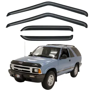 4PCS Window Visors for 1995 - 2005 Chevrolet S10 Blazer/GMC S15 Jimmy; 1998 - 2001 GMC Envoy; 1996 - 2001 Oldsmobile Bravada– Smoke Tinted Acrylic, Tape-On Vent Shade, Rain, Sun & Wind Deflector, Black Car Accessories