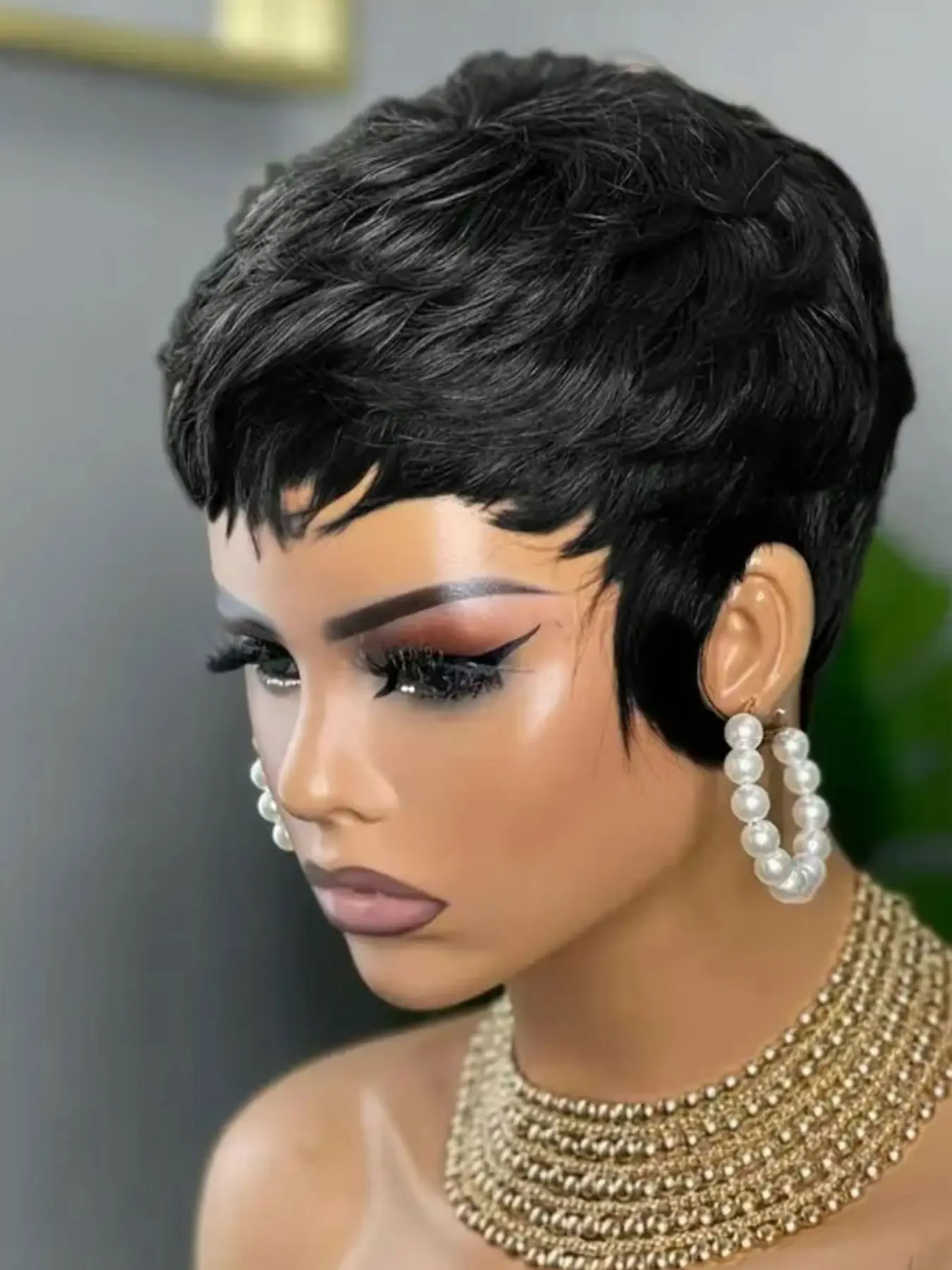 180% Density Brazilian Virgin Human Hair Short Pixie Wig with Bangs, Glueless, Glueless Pixie Cut Wig with Bangs for Women - Premium Human  main image 3