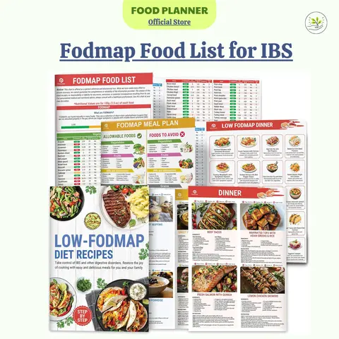 Laminated Low FODMAP Charts & Food Lists & Recipes Set of 3 for IBS Relief - Beginner's Guide to the Elimination Diet Meal Planning