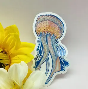 Holographic Jellyfish Vinyl Sticker + Holographic Laminated + Laptop + Water Bottle