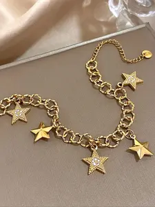 Sparkling Star Bracelet, Stainless Steel Chain with Cubic Zirconia, Gold & Silver Colors, Perfect for Birthdays, Holidays, Gifts