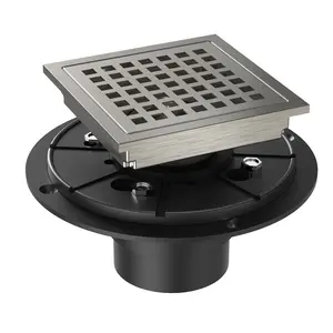 Square Shower Floor Drain, Brushed Nickel High Flow Shower Drain Kit with Flange with Hair Filter, Removable Grate Cover, Stainless Steel, Abs Fixing Tray, CUPC Certified