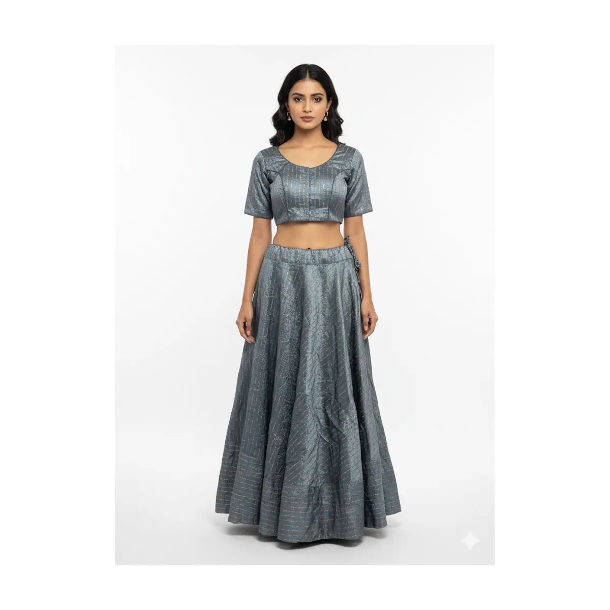 #K44 Stunning Slate  Grey & Gold Striped Lehenga Choli Set