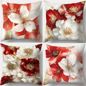 Floral Pattern Cushion Cover, 4 Counts/set Square Throw Pillow Cover, Household Decoration Supplies for Home Living Room Bedroom