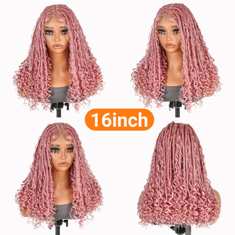 SuperNova #Pink Color 16" Full Lace Bohemian Box Braided Wig - Premium Synthetic Fiber, Natural Look, Lightweight & Comfortable for Daily Wear, Perfect for Trendy Hair Transformations #SummerVibes