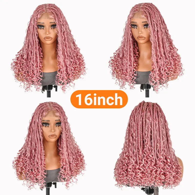 SuperNova #Pink Color 16" Full Lace Bohemian Box Braided Wig - Premium Synthetic Fiber, Natural Look, Lightweight & Comfortable for Daily Wear, Perfect for Trendy Hair Transformations Lace Front Glueless #SohoChic #TikTokShopStockUp #DealsForYouDays