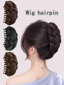 Elegant Puffy Curly Hairpiece Set, High-Temperature Fiber Material, Natural Long Bun Style, Multifunctional Hairstyle Accessory, Clip In
