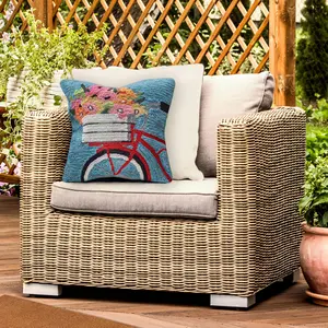 Lush Decor FRONTPORCH Indoor/Outdoor Handmade Pillow - Contemporary Graphic Botanical Floral Accent  (Bike Ride)