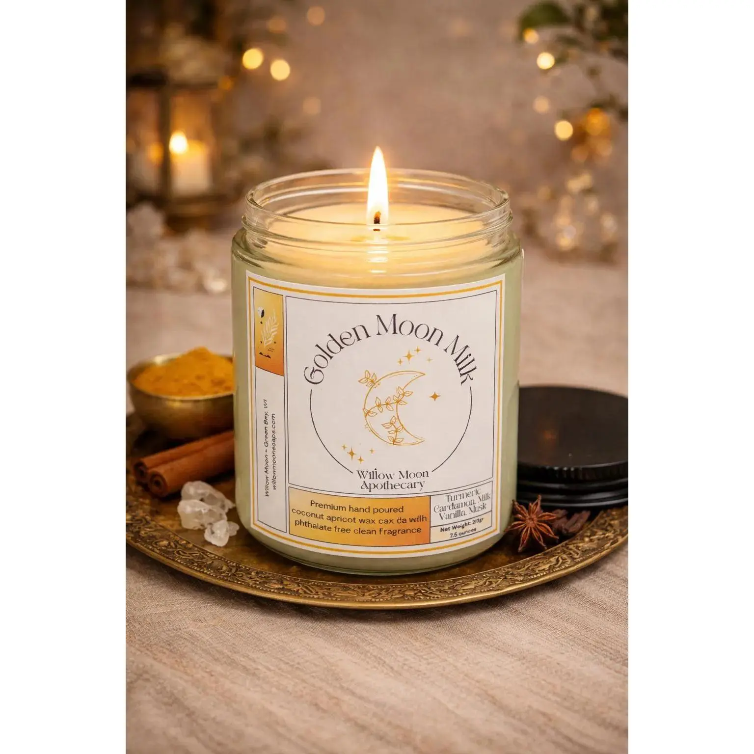 Golden Moon Milk, Coconut and Apricot wax candle/Phthalate free candle/ eco-friendly/ soy and paraffin free 7.5 oz