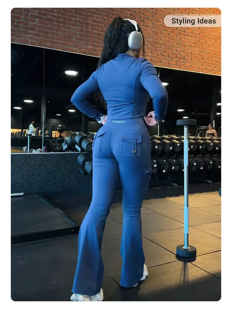 YEOREO CoreFlex Women's Leggings - High Waisted, Hidden Scrunch, Flare Leg, Cargo Pockets, No Front Seam, Buttery Soft, UV-Protective, 28"/30"/32"/34" Inseam for Yoga, Gym, Leggings Women,outdoorfun