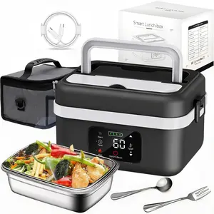 Adult Wireless Electric Lunch Box 8000mAh Large Battery, 1L Automatic Heating Food Warmer, Portable Reusable Container with Timer, Fork Spoon & Insulated Carrying Bag