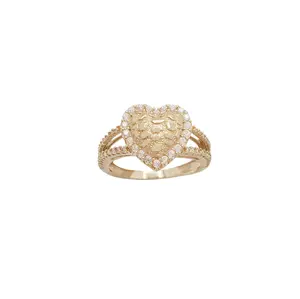 10 Karat Yellow Gold Nugget Ring for Women, Large Fashion Statement Piece with Cubic Zirconia, 18.46mm Wide, Female