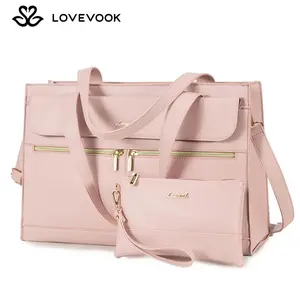 LOVEVOOK Laptop Tote Bags 15.6-17.3 inches for Woman with Clutch Purse, Large Business Teacher Office Crossbody Purse with 2 Cup Holder, Compact Waterproof Vegan Leather Shoulder Bags and Computer bag for Work, Office, Casual SpringStatements