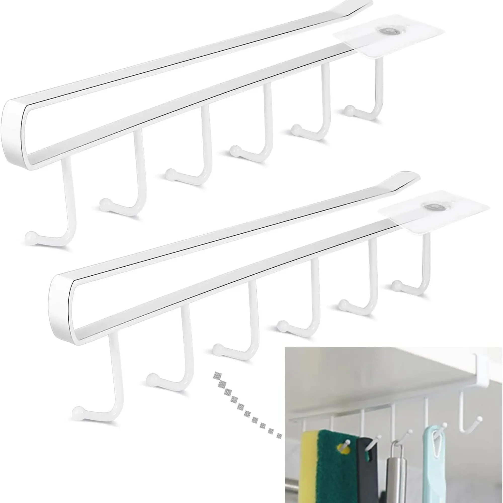 2pcs Plastic Kitchen Hanger Hook Rack, Adjustable Wall-Mount/Hangable Cabinet Organiser for Belts, Scarves, Spoons