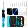 Votris Light Up Crochet Hook Set 11 in 1 Ergonomic Soft Grip Rechargeable Interchangeable Heads Adjustable Handmade Kit for Beginners Arthritis Friendly with LED Lighting & Portable Case