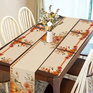1 piece/5 piece set/7 piece set Thanksgiving pumpkin flower pattern dining table skateboard and placemat set, seasonal dining table decoration, holiday party dining table accessories, kitchen and dining room decoration, Thanksgiving decoration