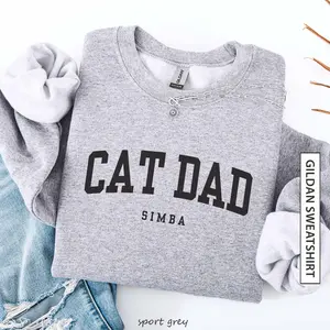 (Please Leave A Note or DM To Shop) Custom Cat Name Sweatshirt, Gift for Pet Parent Personalized Cat Dad Sweatshirt - HARSIN