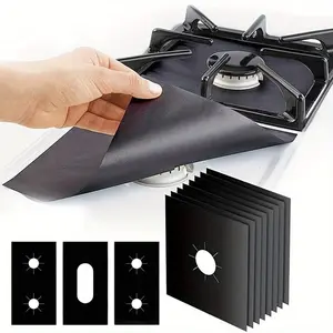 4 pack, Durable gas stove protector, stove burner liners, stovetop range protectors, set top burner covers black, size 10.6” x 10.6” non stick reusable cover easy to clean, double thickness