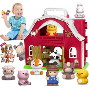 Farm Animals Big Barn Toys for 1 2 3 Year Old, Toddler Montessori Learning Toy, Farm Playset with Animal Figures and DIY Stickers, Christmas Birthday Gift for Baby Boys Girls Age 12-18 Months