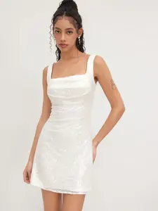 Cider Sequin U-neckline Ruched Mini Dress