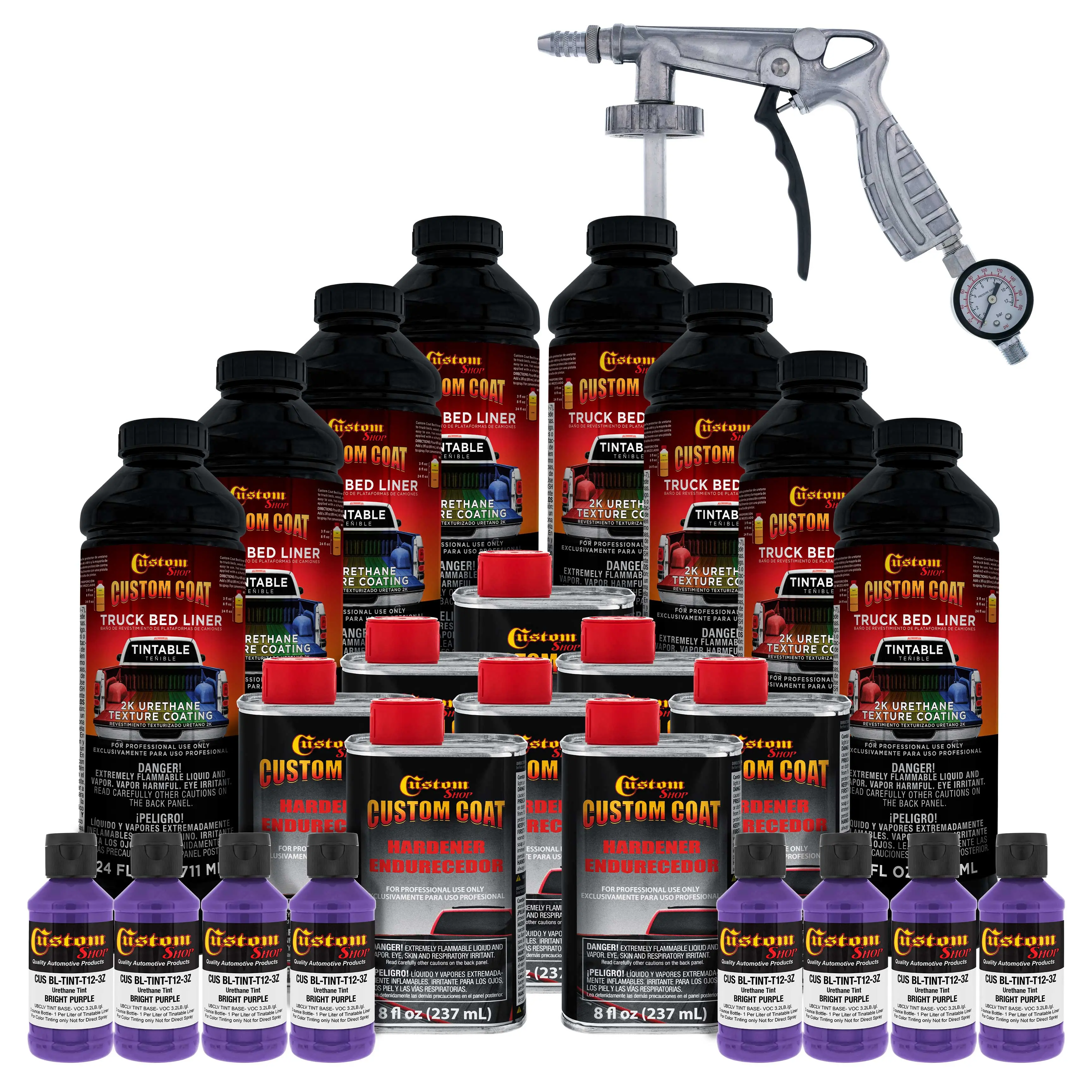 Bright Purple 2 Gallon Urethane Spray-On Truck Bed Liner Kit with Spray Gun and Regulator - Easy Mixing, Shake, Shoot - Textured Protective Coating