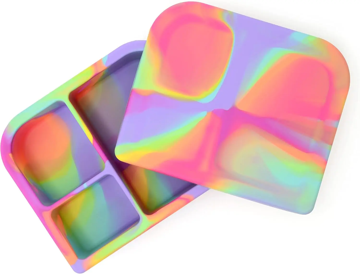 Modern Unbreakable Divided Bento Lunch Box with Lid for Adults - Leak-Proof, Oven-Safe, Microwave-Safe Standard Lunchbox Size Kitchen Tableware (Rainbow Swirl)