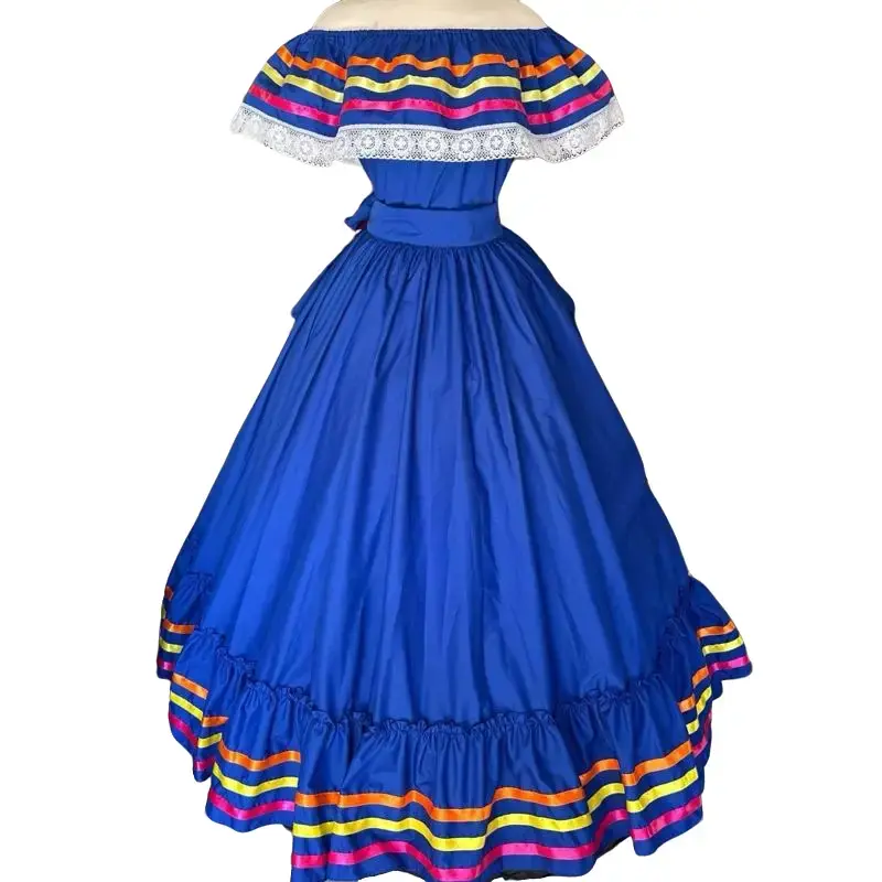 princess polly baby blue dress Frida Kahlo print, flowers, color on blue Mexican tablecloth