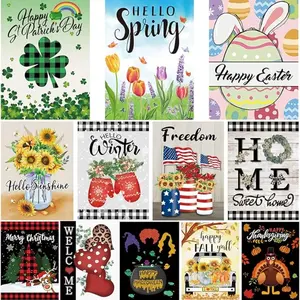 12pcs Seasonal Garden Flag Set, Dual-Sided Design, Garden Yard Flags for Outside, Christmas Halloween Easter Valentine's Day Outdoor Decor, Holiday Garden Decorations for All Seasons