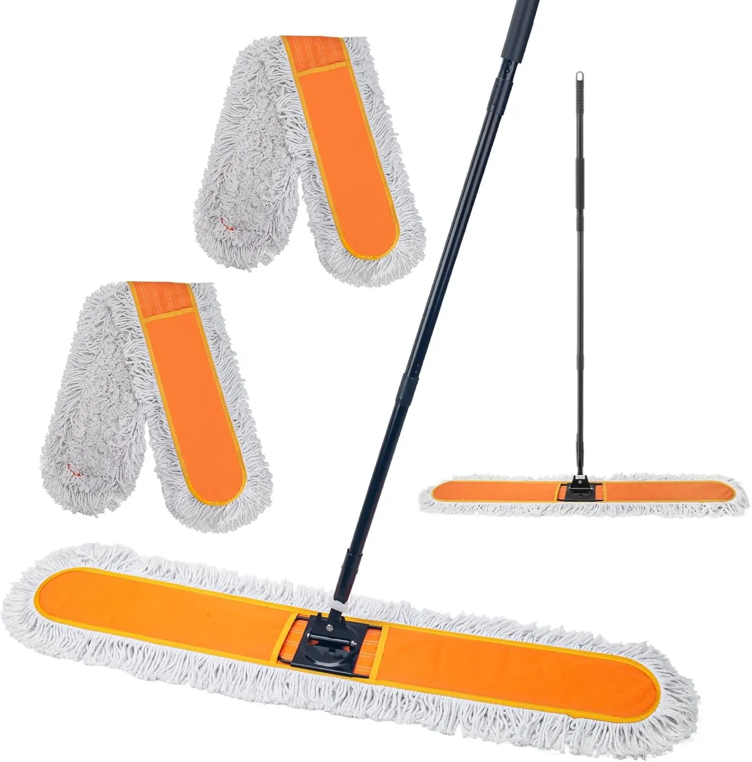 48" Commercial Dust Mop Heavy Duty Floor Duster with 60" Long Handle Industrial Wet Dry Sweeper Mop with 2 Reusable Mop Pads for Janitor Indoor Warehouse Gym Hotel Clean