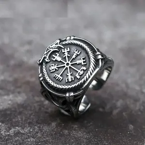 New Men's 316L Stainless Steel Rings Norse Viking Vegvisir Rings For Teens Gothic Punk Dragon Jewelry Gift