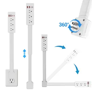360° Rotating Vertical Outlet Extender, 19.7"-28" Adjustable Telescopic Power Strip, 3 AC Outlets + USB-A & USB-C Ports, Wall Mount Socket Expander for Behind Sofa & Furniture Power Solution for Home & Office,Portable