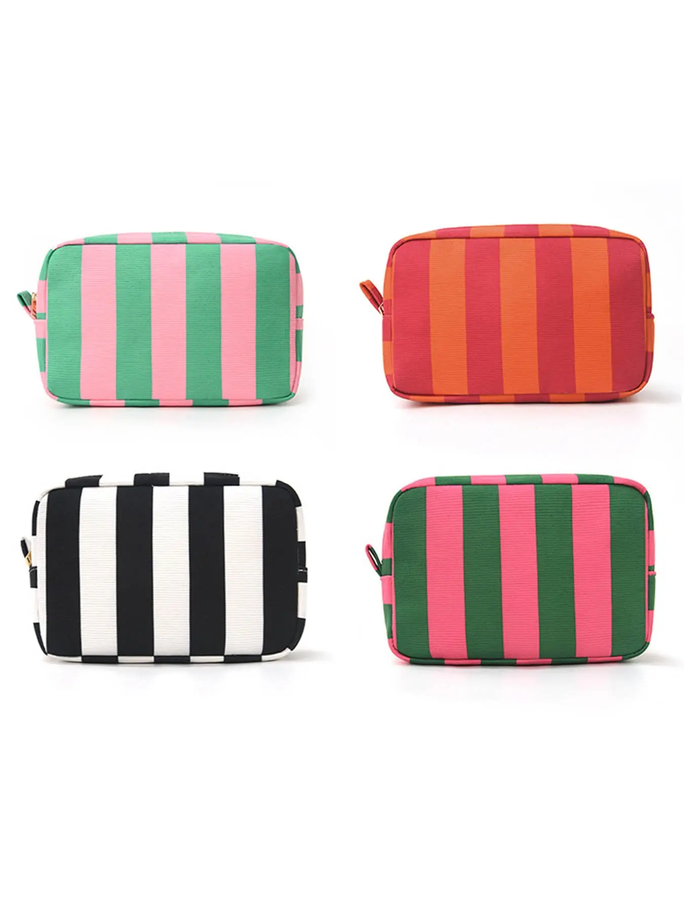 Striped makeup bag, simple and stylish, high-appeal storage bag, large capacity, travel-friendly, portable toiletry bag, Zipper, Makeup Pouch, Cosmetic Pouch, Makeup Organizer, Cosmetic Bags