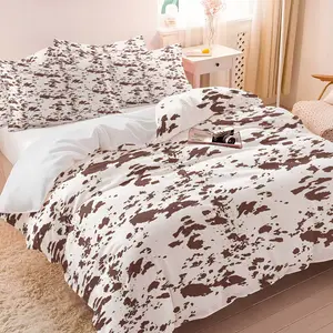 Western Cowhide Print Bedding Set - 1 Duvet Cover + 1/2 Pillowcases, Soft & Cozy All Season Bed Linens, Brown Cow Print Duvet Cover for Farmhouse Western Bedroom Decor