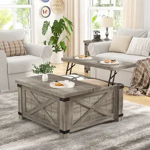 Raybee Furniture Farmhouse Coffee Table with Large Hidden Storage Compartment Lift Top Coffee Table Wood Square Coffee Table for Living Room Center Table for Home farmhouse  storage