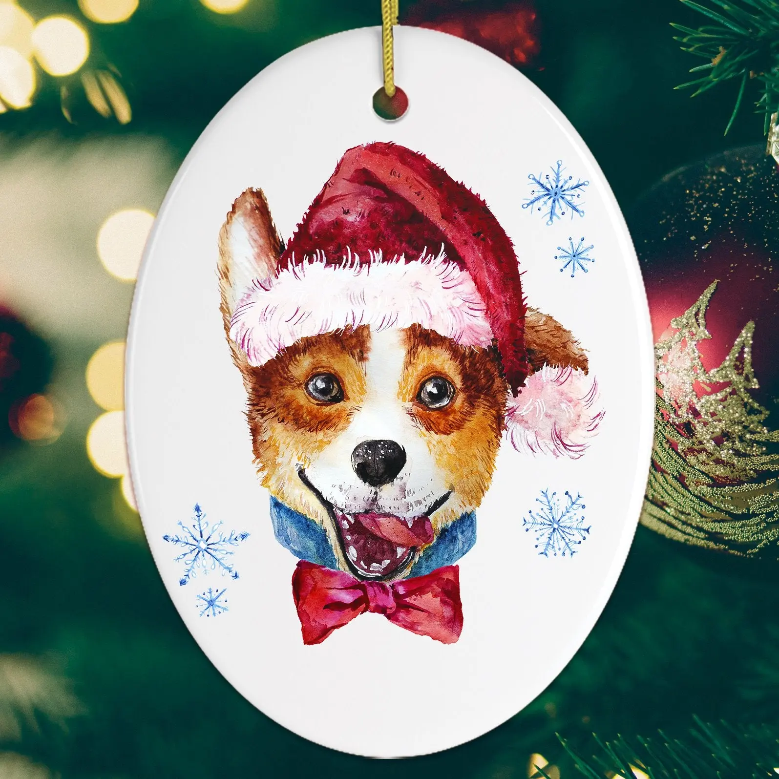 Watercolor Corgi Christmas Ornament