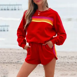 Mntaor Women's Cozy Striped Set- Soft Pullover and Matching Shorts, 2 Piece Loungewear Outfit for Relaxing, Sleeping, Gift Idea, Ultimate Comfort,Winteroutfit