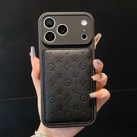 Vegan Leather Embossed Monogram Phone Case for iPhone 13 14 15 16 17 18 Pro Max Air, Slim TPU Shockproof Cover with Anti-Scratch Protection & Raised Camera Guard, Luxury Fashion Phone Accessories Casing
