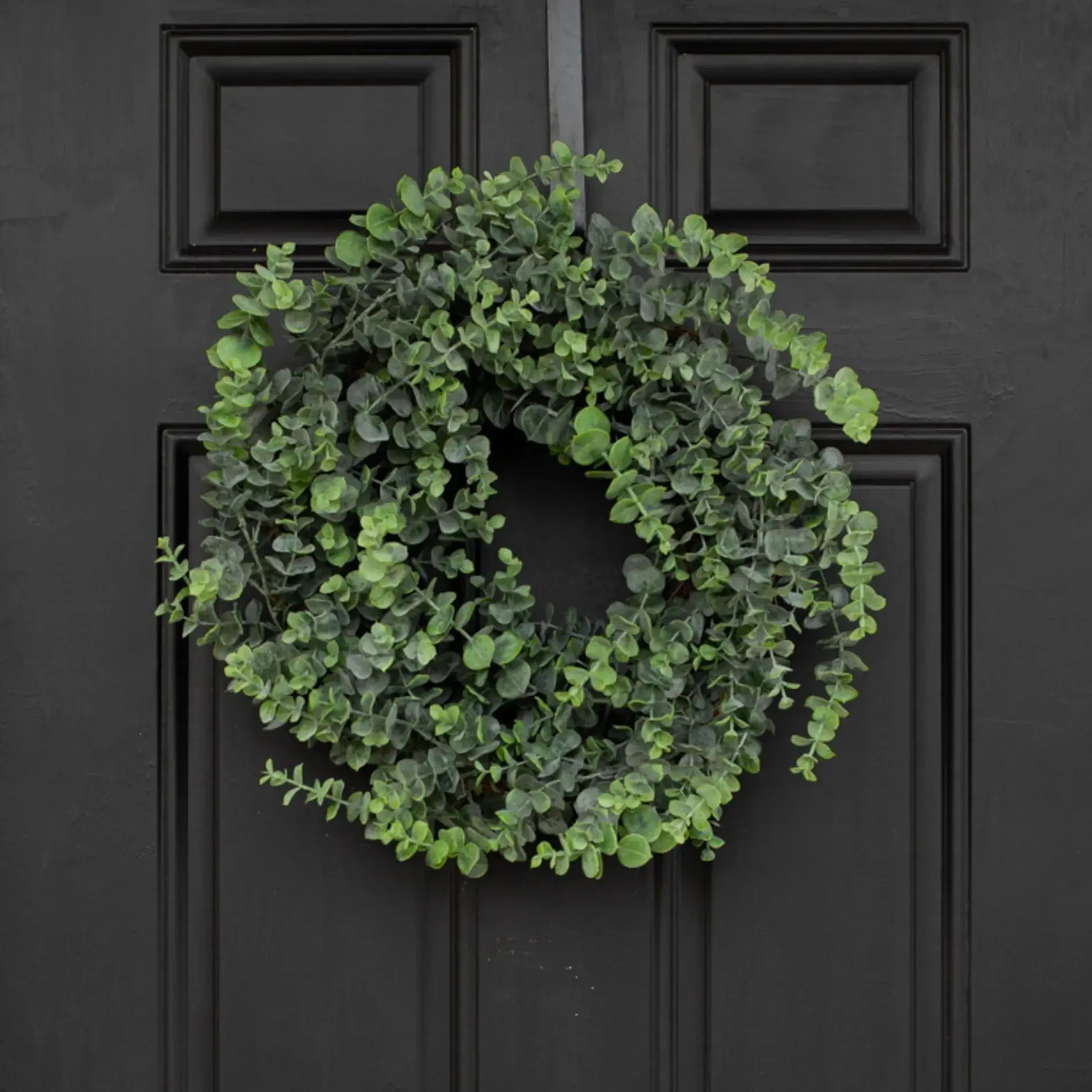 Dark Marbled Green Faux Eucalyptus Front Door Wreath - Artificial Floral Decor for Entryway, Above Mantel, Wall-Mounted Outdoor Everyday Home Use