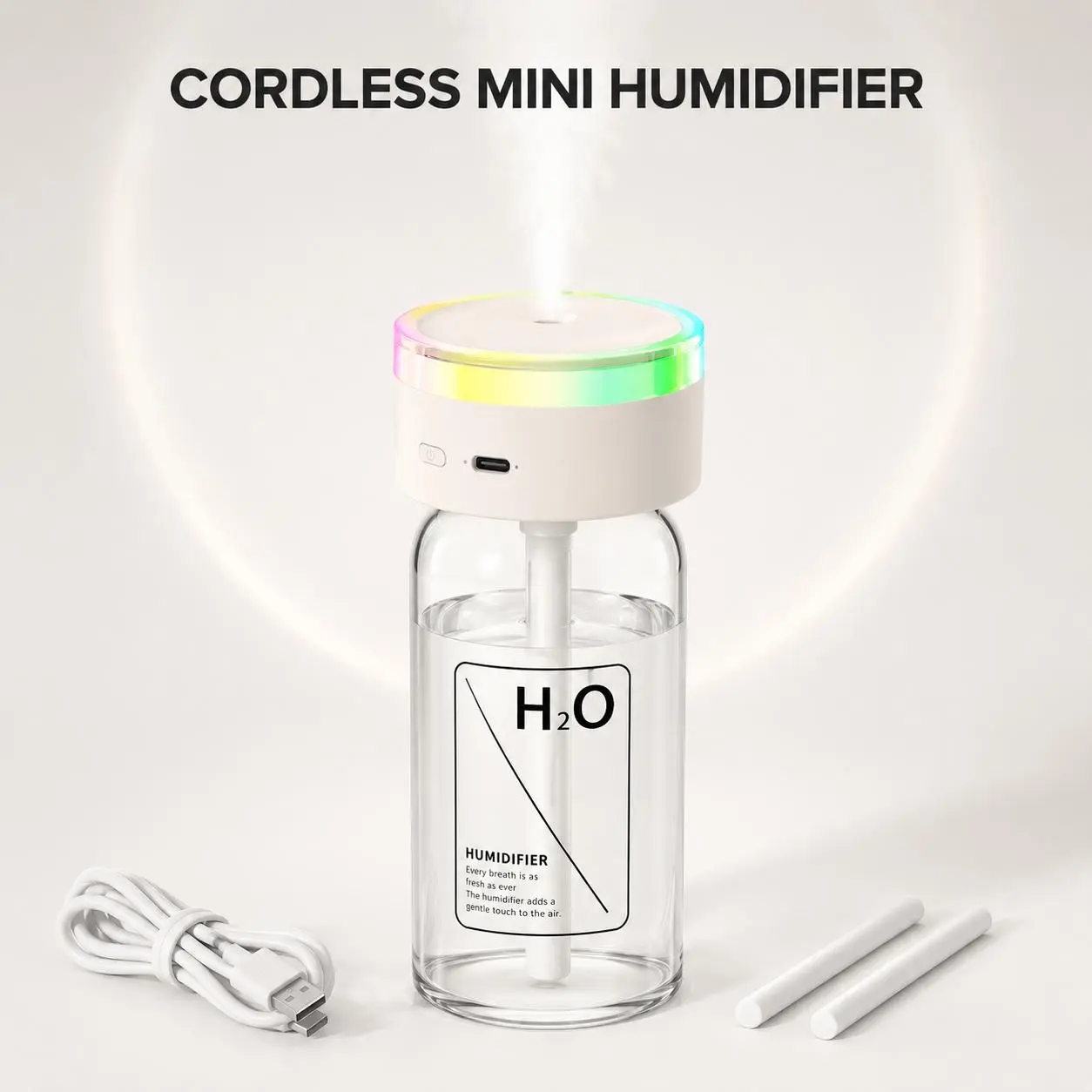 Rechargeable Mini Humidifier, 2200mAh Cordless USB-C Portable Cool Mist Humidifier with 2 Mist Modes, Quiet Auto Shut-Off & 7-Color Night Light for Bedroom, , Office, Desk & Travel – Dorm Essentials Long-Lasting Diffuser Fragrance Set,sohochic